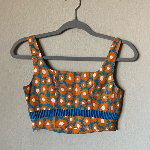 Stud Mantis Blue Crop Top Orange Floral Daisy Size 00 - Picture 6 of 9